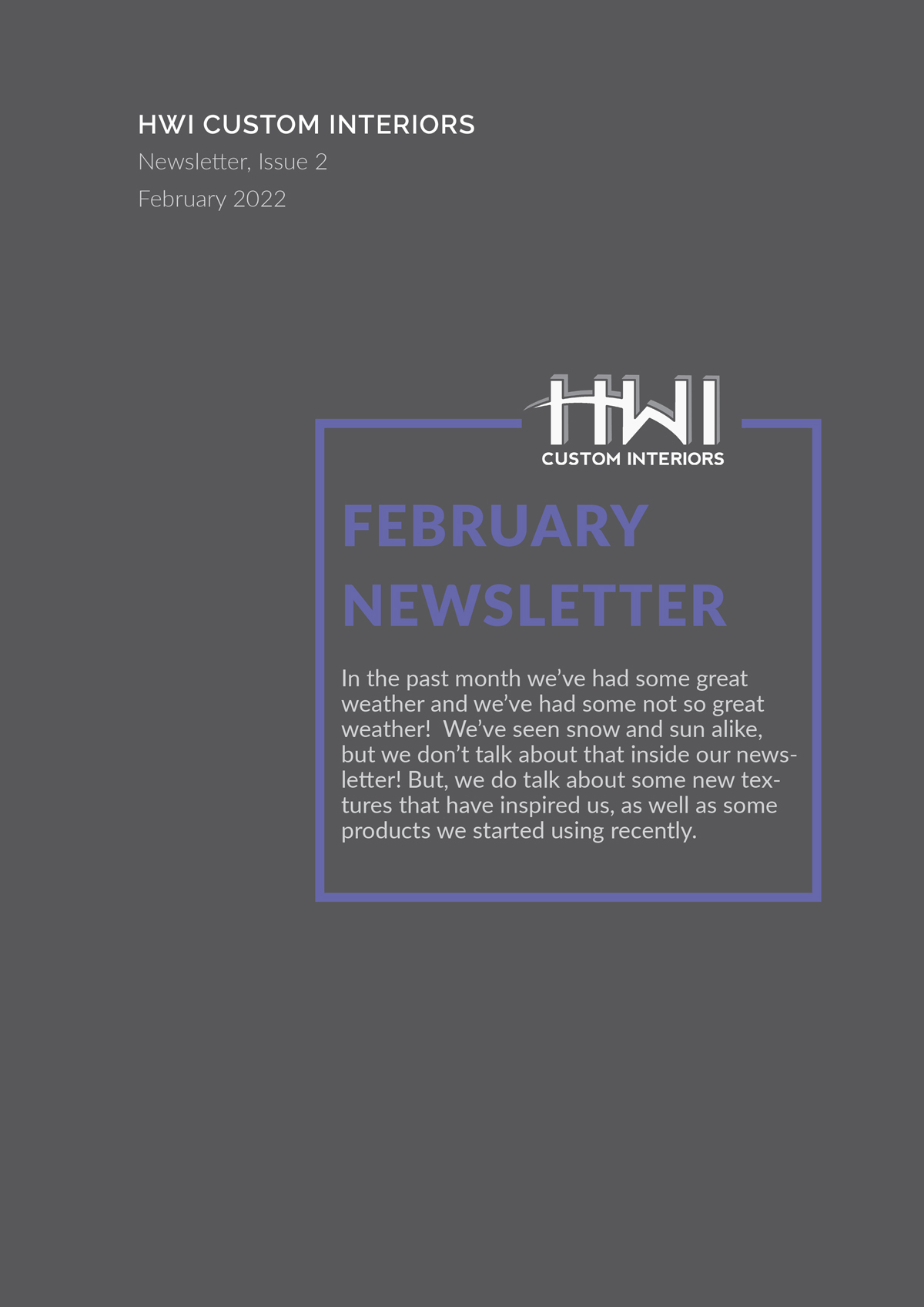 HWI February Newsletter - new textures and new products.