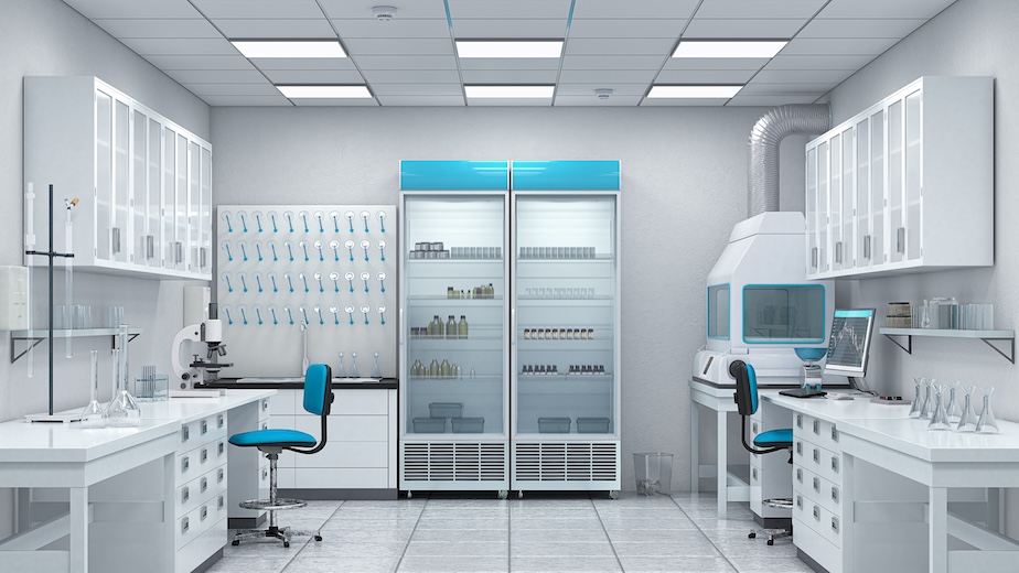 Laboratory interior with lab equipment 3d illustration